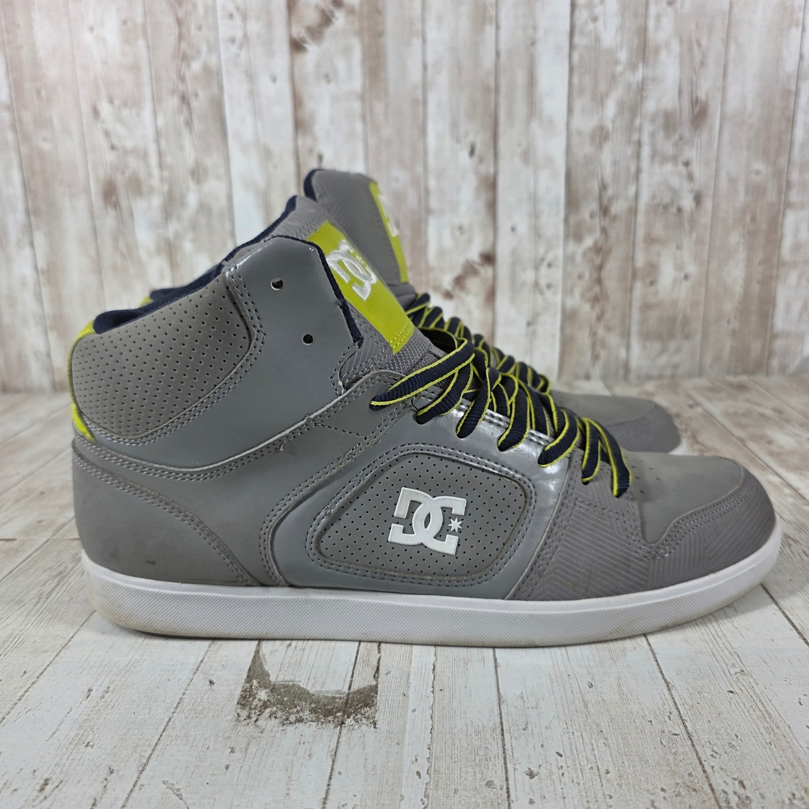 Dc Shoes Mens Union High Grey Lime Green Navy Skate Shoes 320034 Size 12